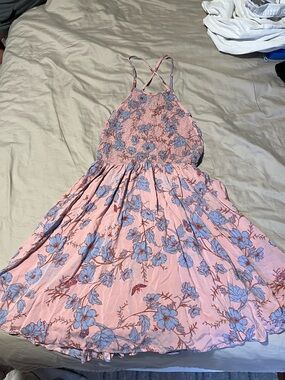 Kimchi Blue Pink Mini Dress with Blue Floral Print